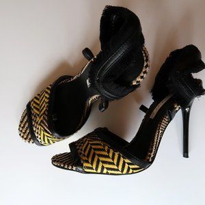 Zara Black and Yellow Stiletto Sandals
